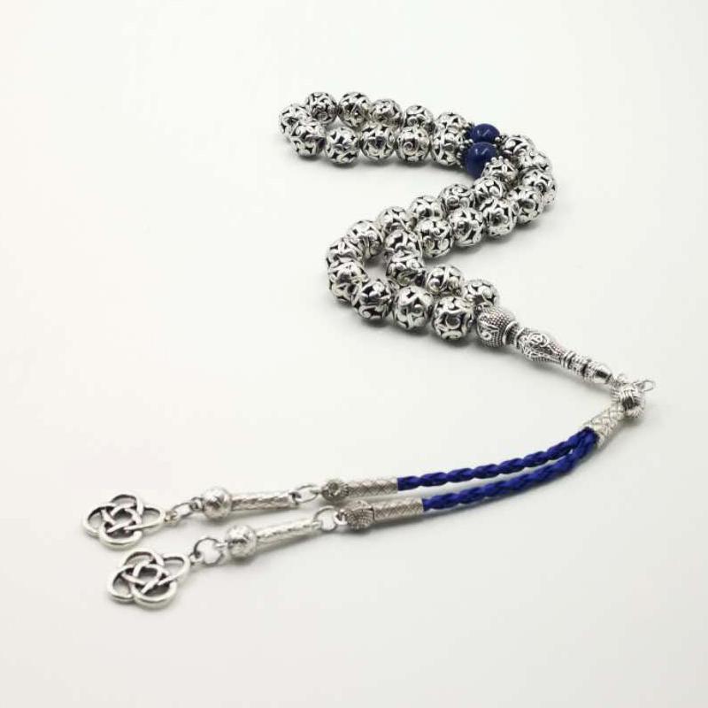 Man's tasbih metal alloy beads with Natural lapis lazuli - Bashatasbih