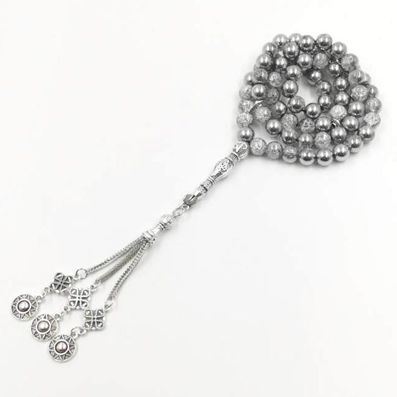 سبحة كريستال مطلي لون فضي شكله الانفجار