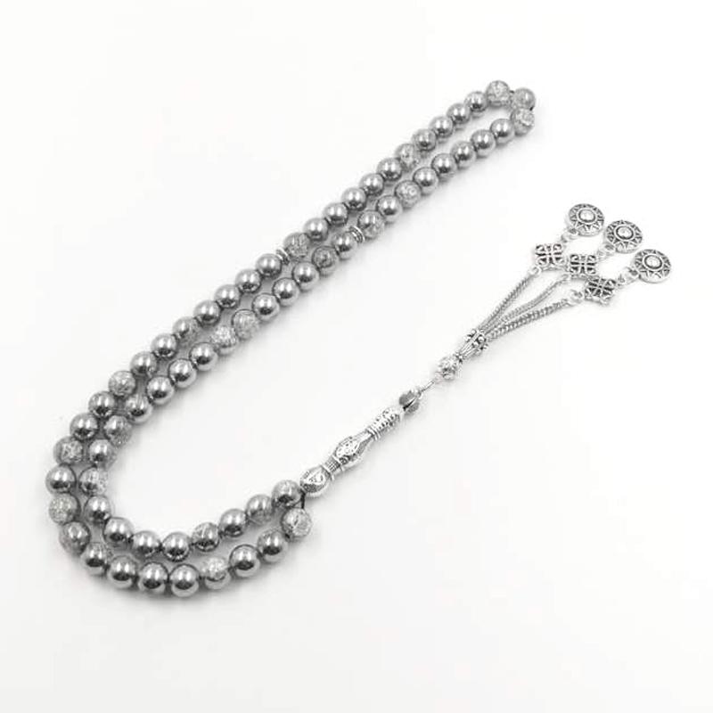 سبحة كريستال مطلي لون فضي شكله الانفجار