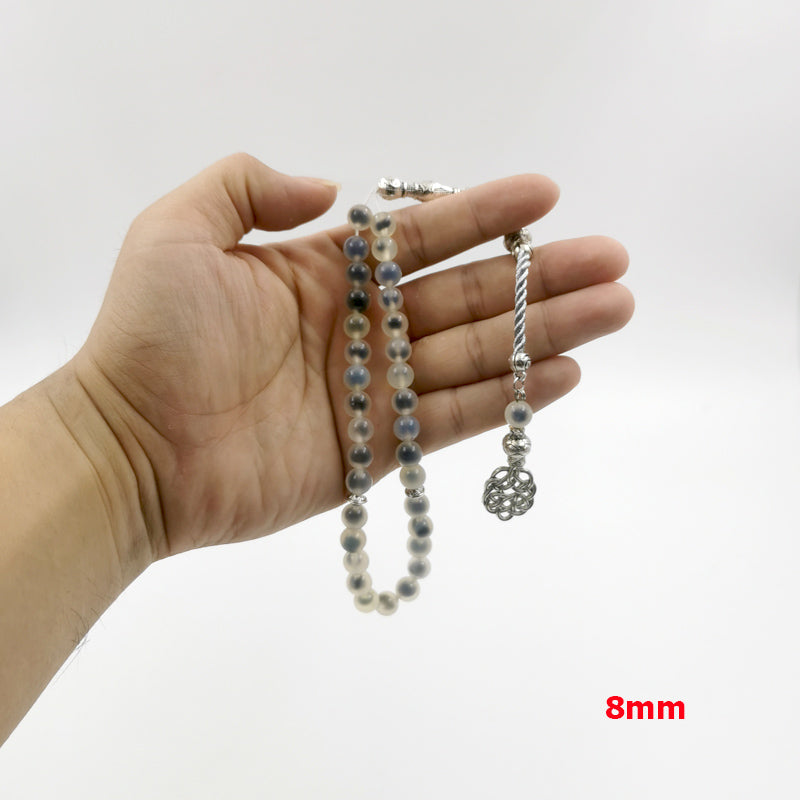 سبحة مميزه حجر عقيق ابيض داخلها حجر عقيق اسود