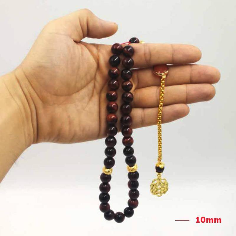Natural Red Tiger Eye stone tasbih allah 33 45 66 99 prayer beads islamic prayer 2019New style Muslim beautiful gift bracelets - Bashatasbih