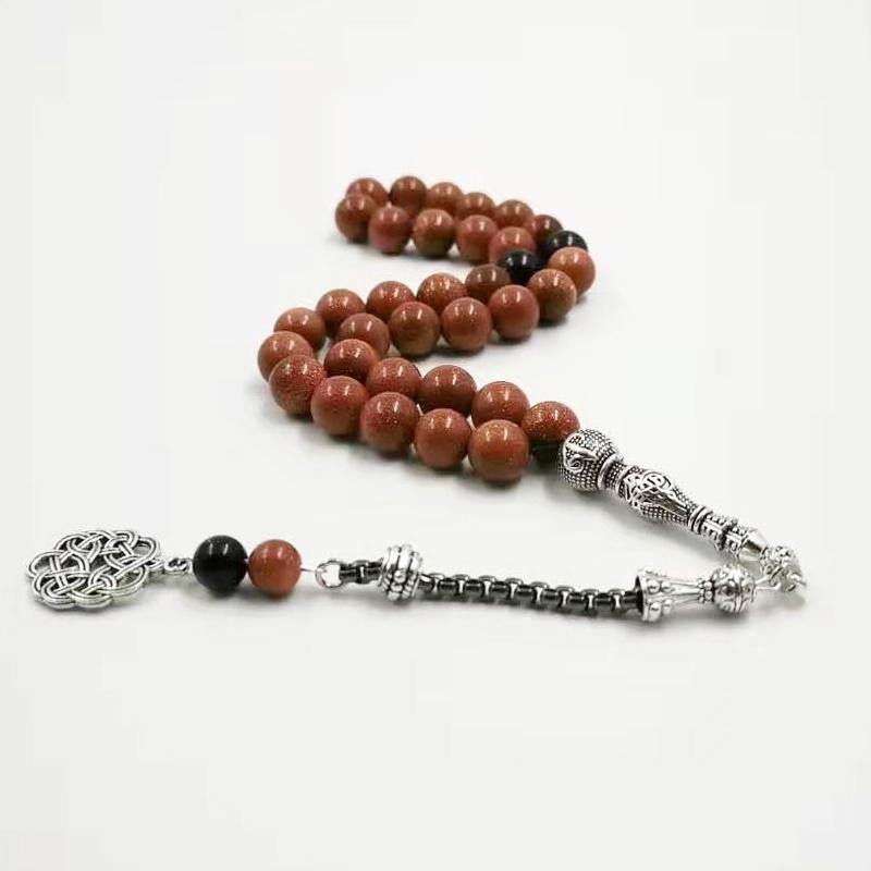 Gold sandstone tasbih with Blue sandstone beads gfit Ramadan 33 66 99 Paryer beads Muslim misbaha Man's bracelet - Bashatasbih