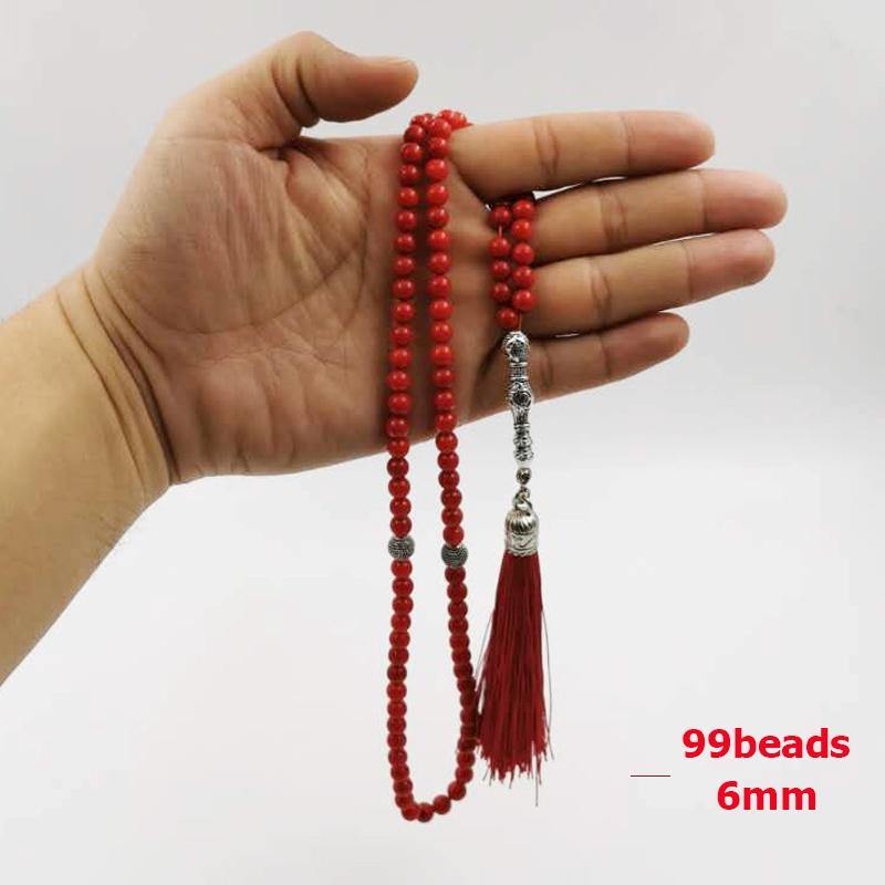 سبحة مرجان احمر 99 خرز 6 ملي مع شرابة قطن - Albashan