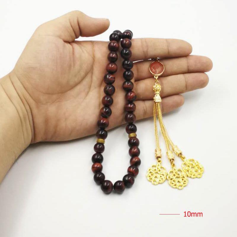 سبحة حجر عين النمر احمر طبيعي مع الاكسسوار عقيق احمر - Albashan