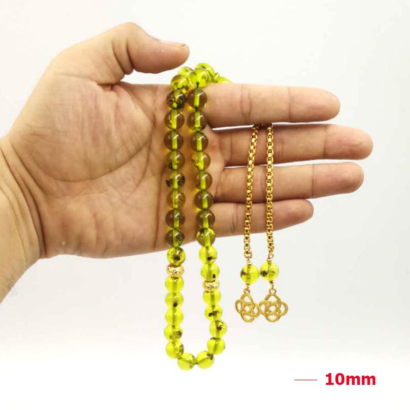 Green Resin tasbih gift Eid al-Adha real Insect Rosary Golden tassel 33 45 66 99 prayer beads pusheen Man's Misbaha Bracelets - Bashatasbih