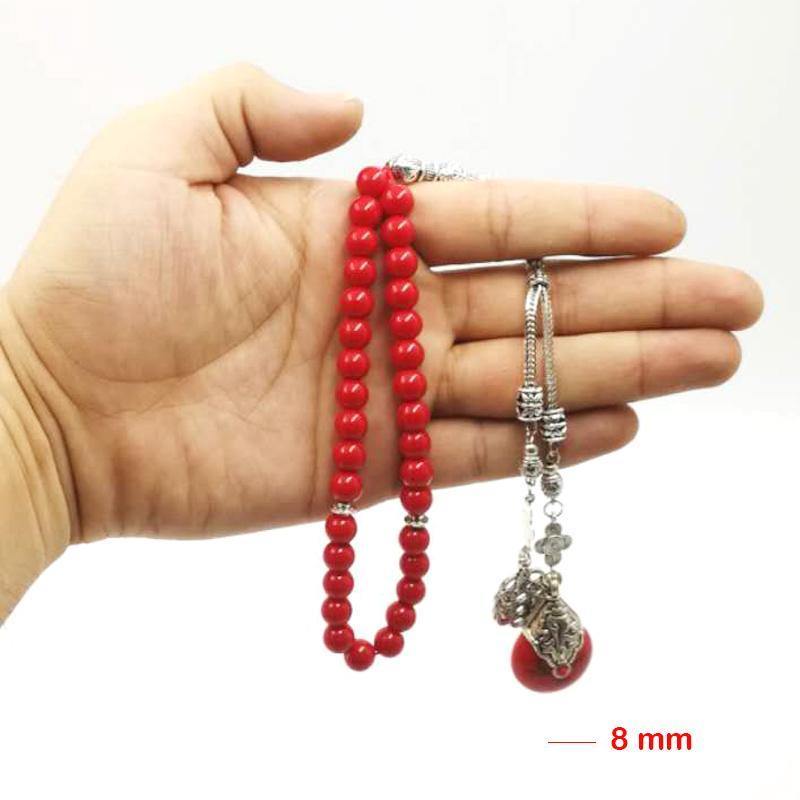 سبحة نسائيه حجر احمر طبيعي مع الاكسسوار تبتية - Albashan