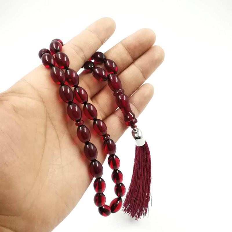 Tasbih Red Resin cotton tassel prayer beads 9*13mm Rosary Misbaha Bracelets - Bashatasbih