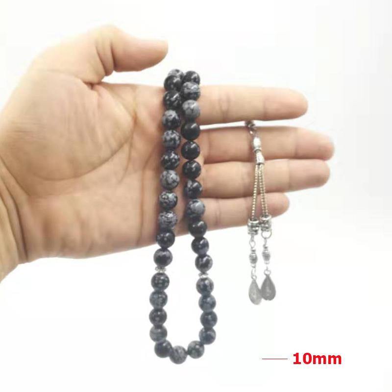 Natural Import Obsidian Man's Tasbih rosary Rare stone 33 Muslim misbaha Matel pendant Islam prayer beads bracelet Eid gift - Bashatasbih