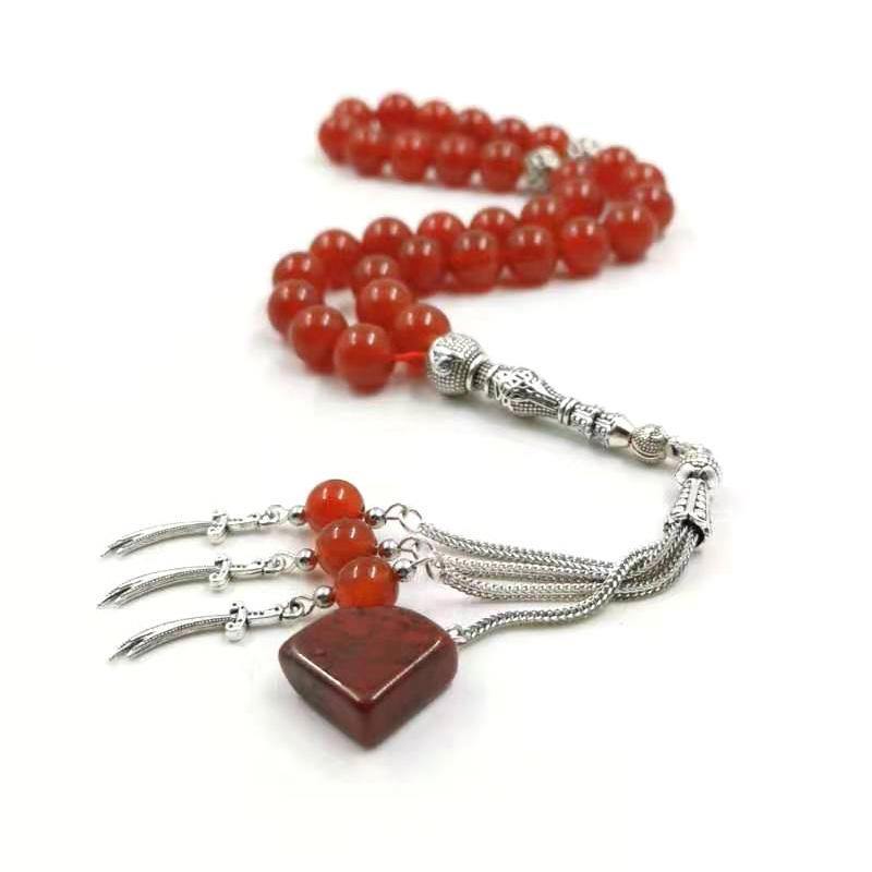 Natural Red Agate Tasbih with rainbow stone muslim bracelet - Bashatasbih