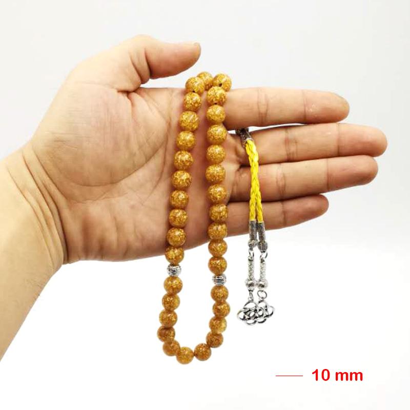 Resin Tesbih gold foil inside beads Turkey Fashion bracelet yellow tassels Luxury gift man Misbaha Muslim Rosary - Bashatasbih