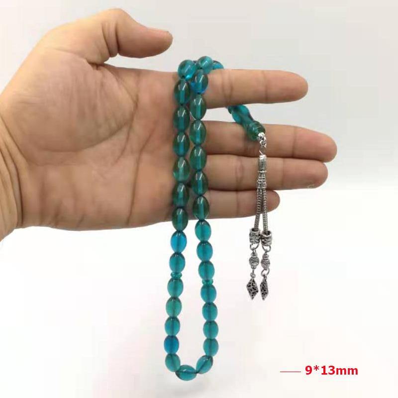 Blue Resin Tasbih 33 Beads Muslim rosary Metal tassel Islam Fashion bracelet Arabic Misbaha - Bashatasbih