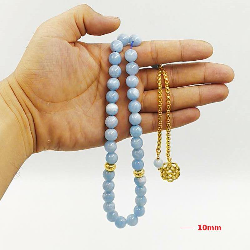 Natural Aquamarines stone New Style tasbih Bracelets Man's misbaha Special islam Gift for muslim 33 45 66 99 gold prayer beads - Bashatasbih