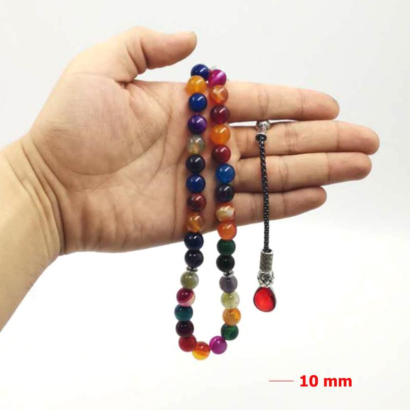 سبحة اناقة حجر عقيق ملونة مع شرابة كريستال