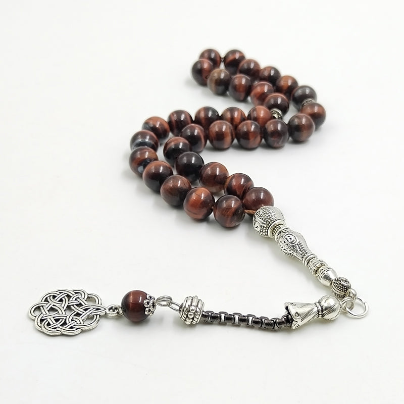 سبحة رجاليه حجر عين النمر احمر طبيعي