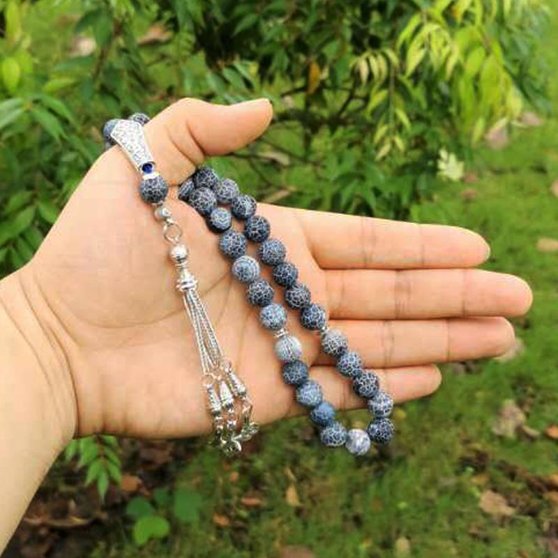 Tasbih Weathered agate stone with arabic metal tassel - Bashatasbih