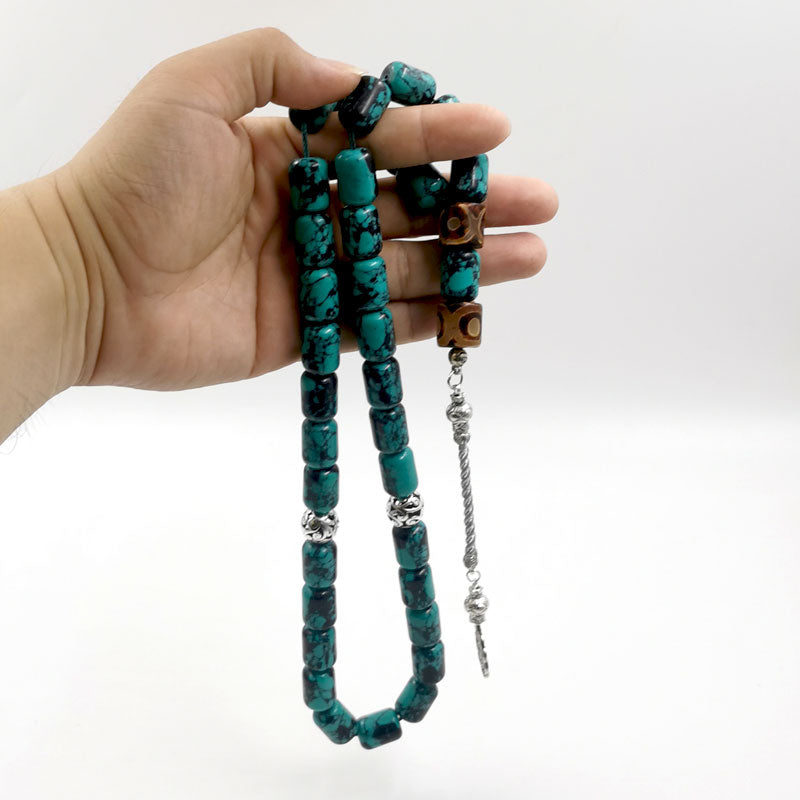 سبحة فيروز منغوليا طبيعي مع حجر عقيق تبتيه