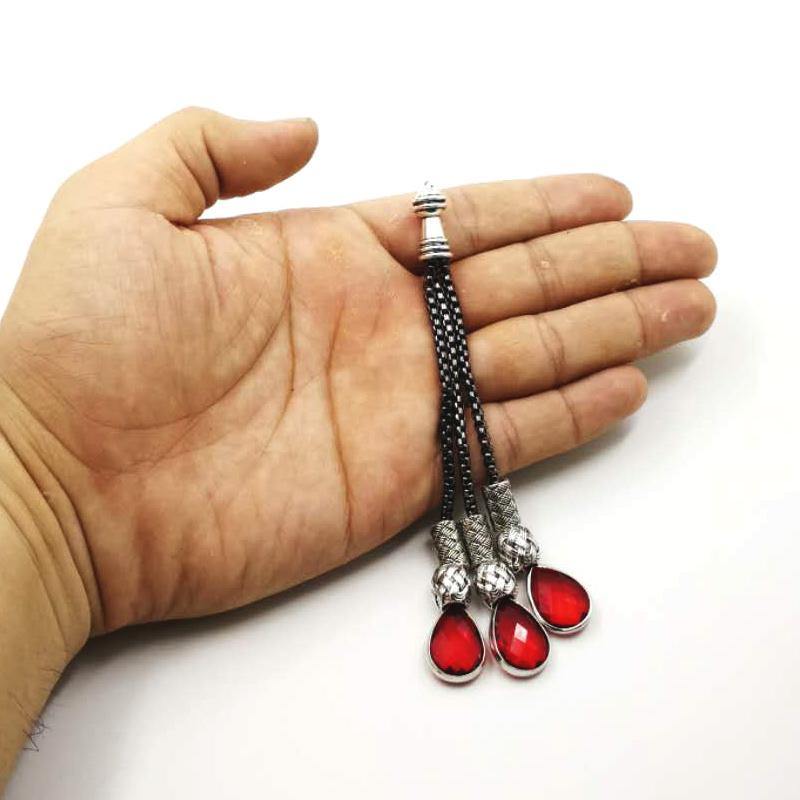 شرابة السبحة معدنية بالاكسسوار كريستال اسود و احمر - Albashan