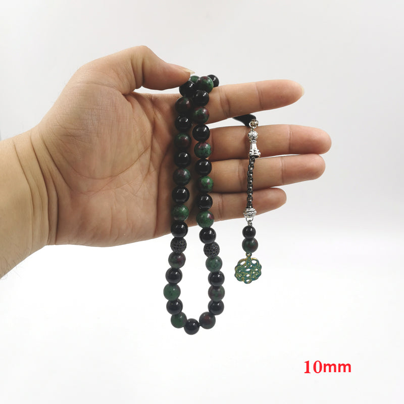 سبحة رجاليه حجر الزوسيت مع عقيق اسود طبيعي
