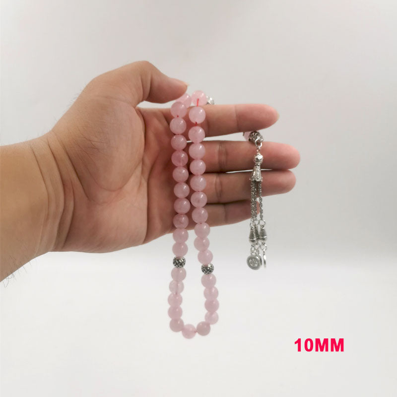 سبحة حجر كوارتز وردي طبيعي