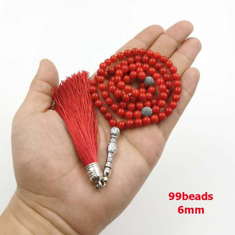 سبحة مرجان احمر 99 خرز 6 ملي مع شرابة قطن - Albashan