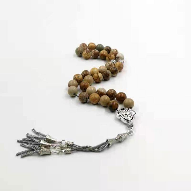 سبحة حجر الجاسبر بيكاسو الطبيعي مع شرابة معدنية - Albashan