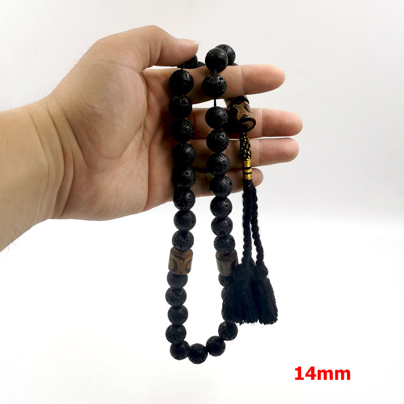 سبحة رجاليه فخمه حجر بركاني حجر الطاقة مع عقيق عيون تبتيه