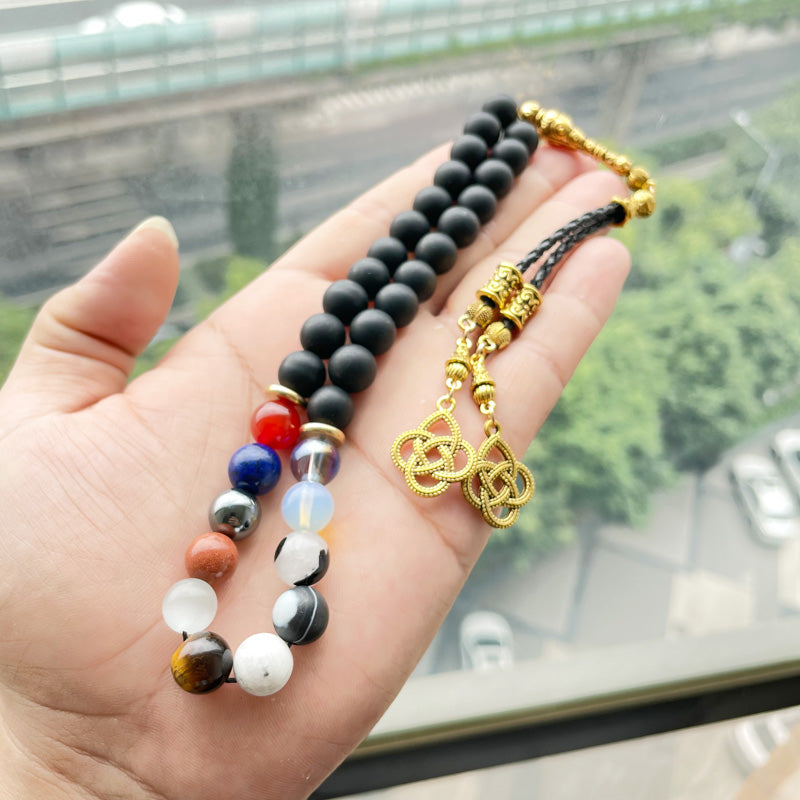 سبحة عقيق مطفي مع 12 انواع الاحجار مختلف