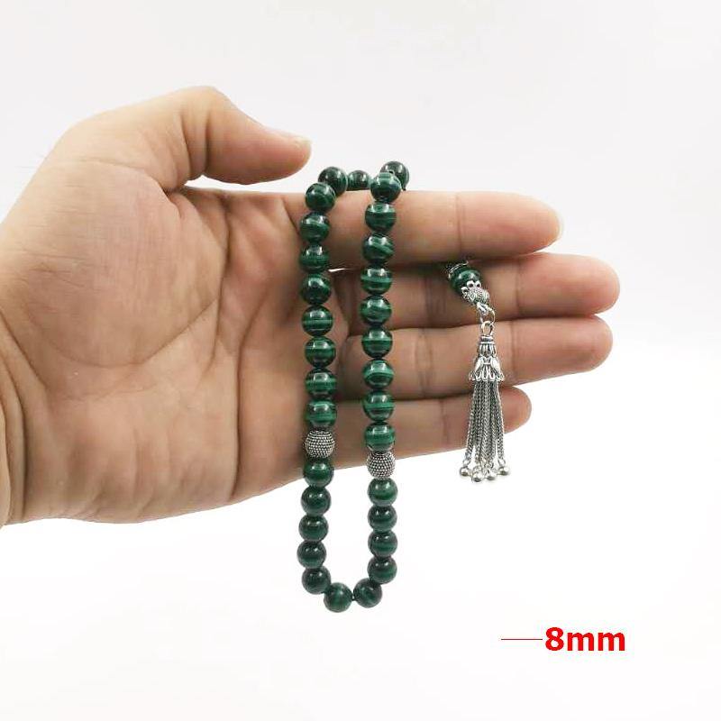 سبحه فخمه ملاكيت اخضر طبيعي مع شرابة فضة 925 - Albashan