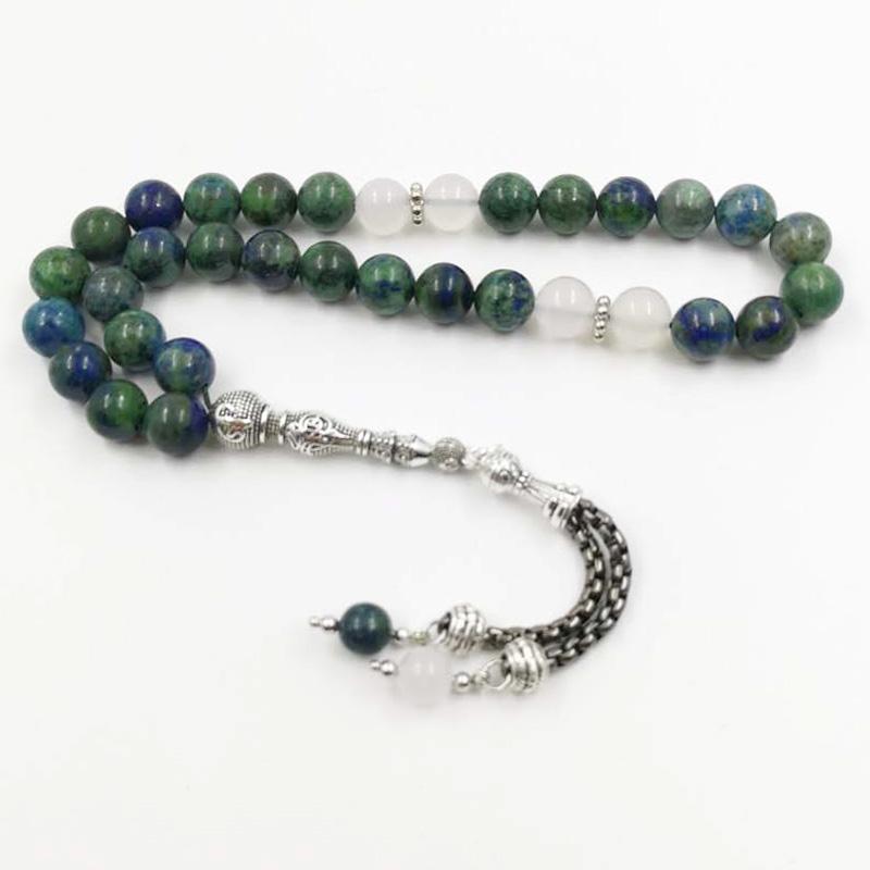 Natural chrysocolla with White agate Tasbih Men's Gemss 2020New Gifts bracelet Muslim Accessories jewelry - Bashatasbih