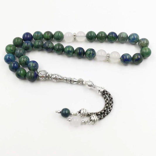 Natural chrysocolla with White agate Tasbih Men's Gemss 2020New Gifts bracelet Muslim Accessories jewelry - Bashatasbih