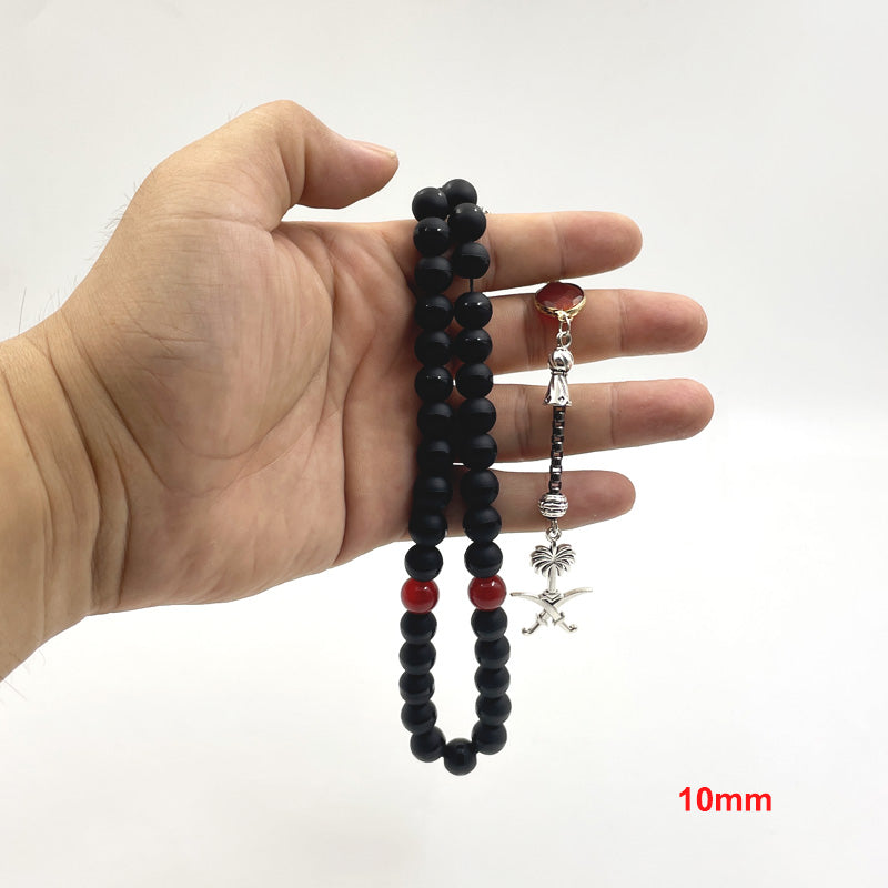 سبحة شعار سعودية مع خرز عقيق احمر طبيعي