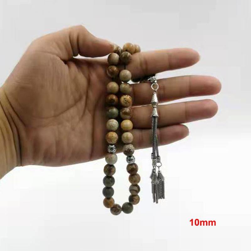 سبحة حجر الجاسبر بيكاسو الطبيعي مع شرابة معدنية - Albashan