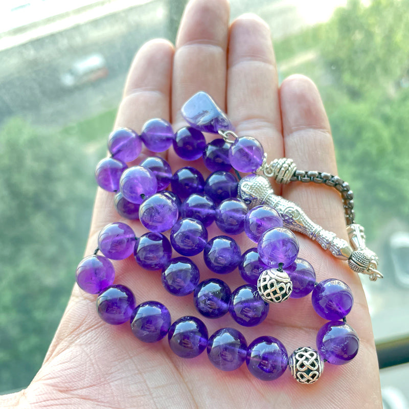 سبحة فخمة حجر كريم جمشت طبيعية هدية راقي للعيد