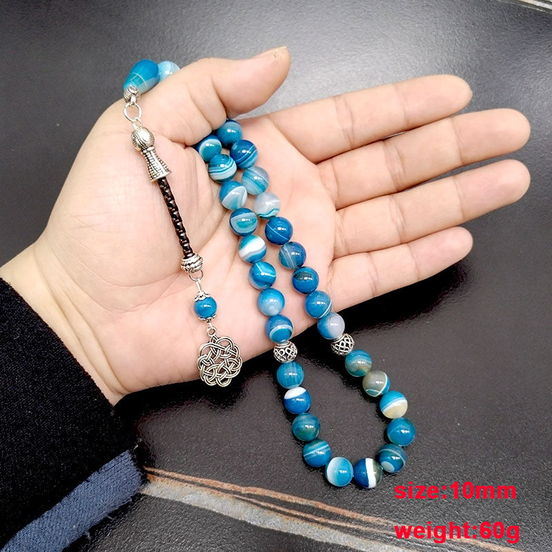 سبحة رجاليه عقيق ازرق مخططة طبيعي