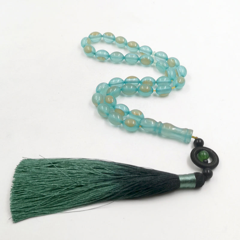 سبحة فخمة مستكة اخضر مضيئة بالظلام مع كركوشة اخضر مميزه