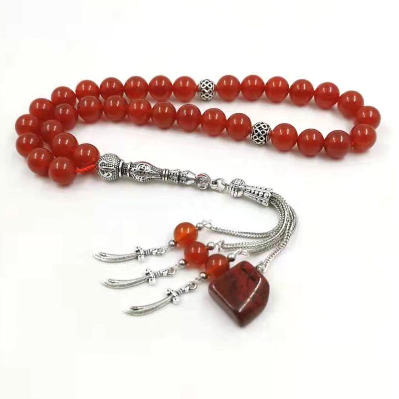 Natural Red Agate Tasbih with rainbow stone muslim bracelet - Bashatasbih