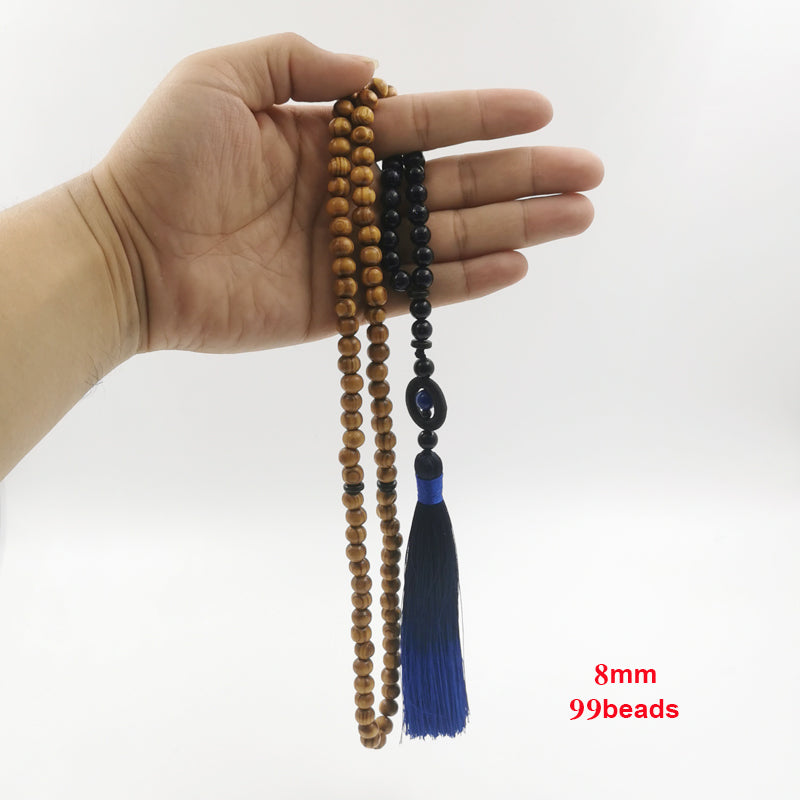 سبحة 99/100 خرز من خشب الزان مع حجر نجومي ازرق طبيعي