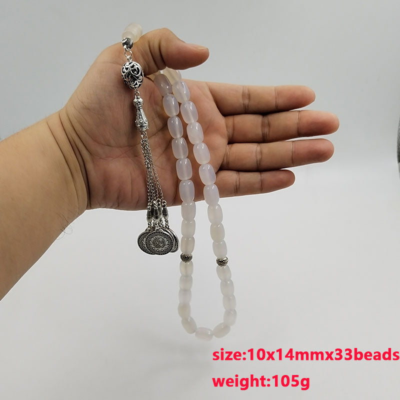 سبحة حجر عقيق ابيض طبيعي شكل الخرز برميل