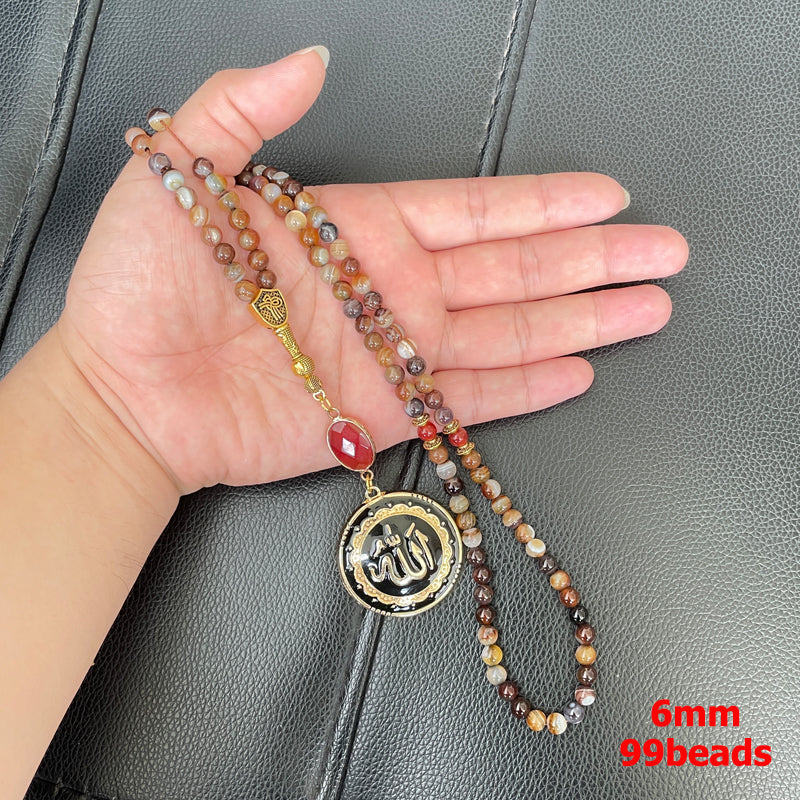 قلادة حجر عقيق طبيعي مع الاكسسوار اسلاميه