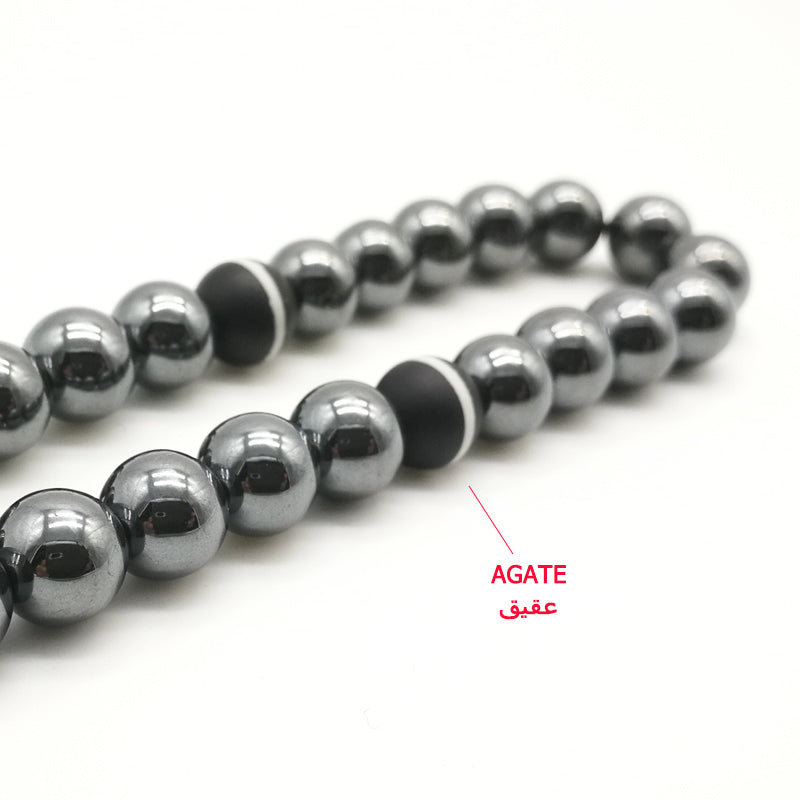 سبحة / ميدالية هيماتيت مع حجر عقيق طبيعي