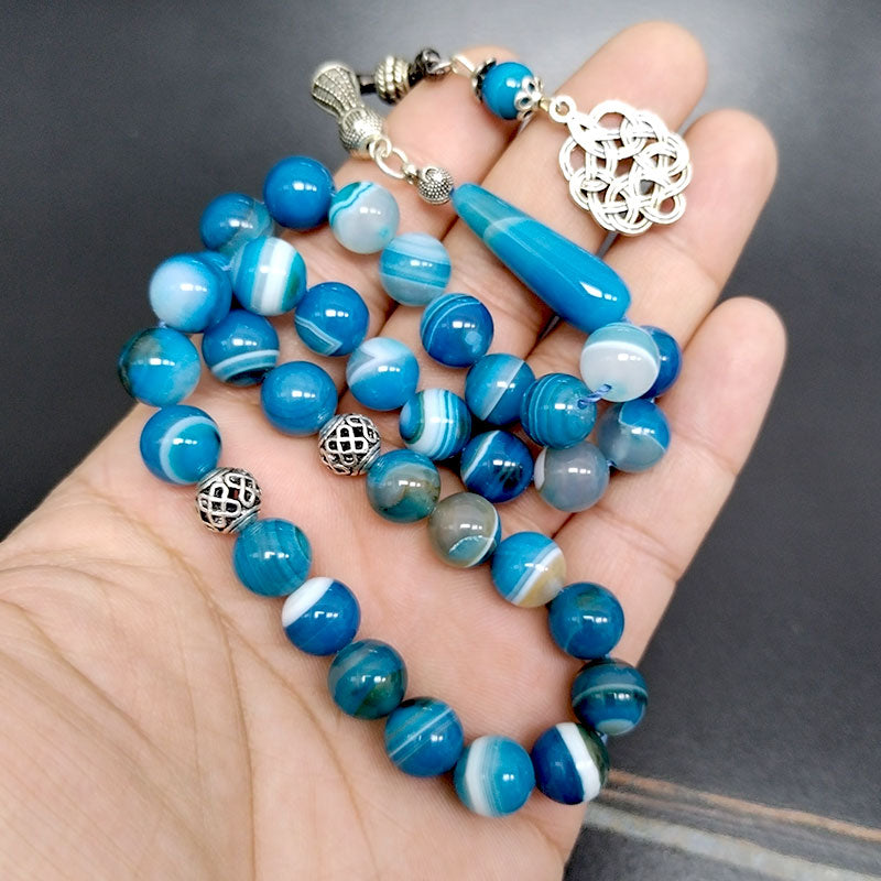 سبحة رجاليه عقيق ازرق مخططة طبيعي