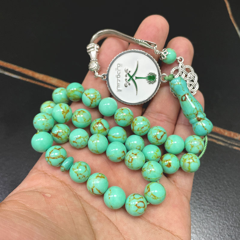 سبحة شعار سعودية حجر فيروز اخضر