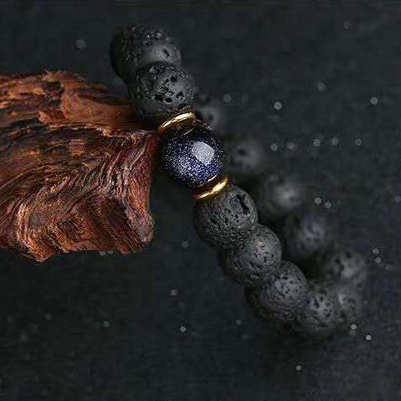 Natural LAVA Volcanic stone Bracelet with Blue sandstone - Bashatasbih