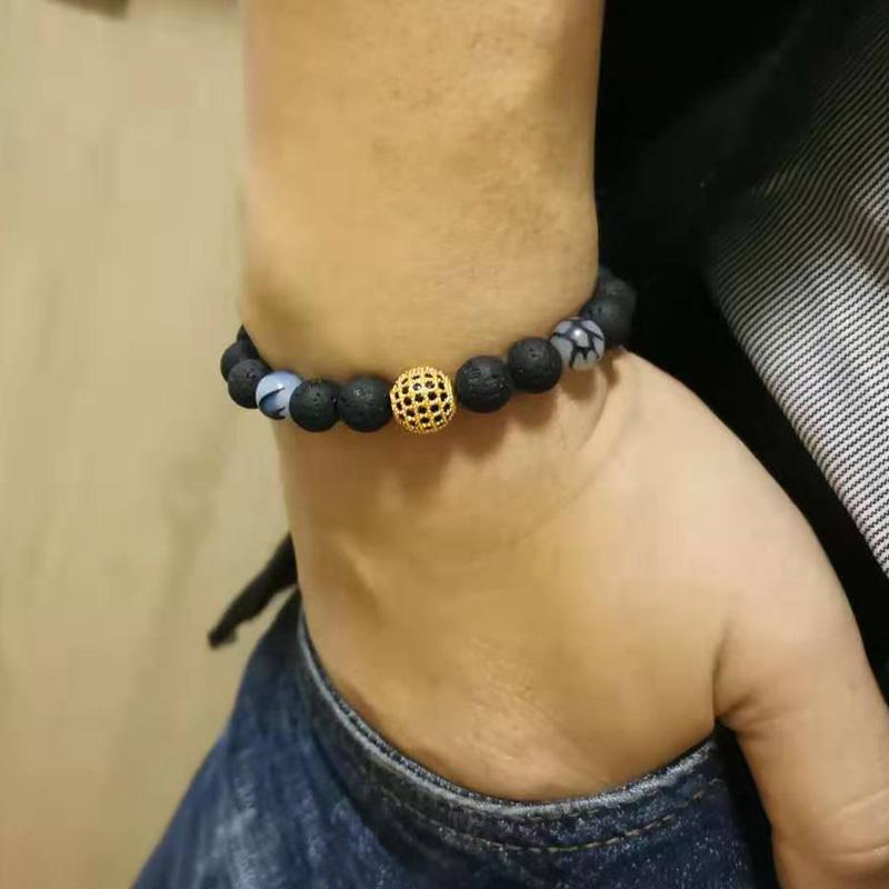 LAVA Volcanic stone Bracelet with Natural Agate and zircon beads - Bashatasbih