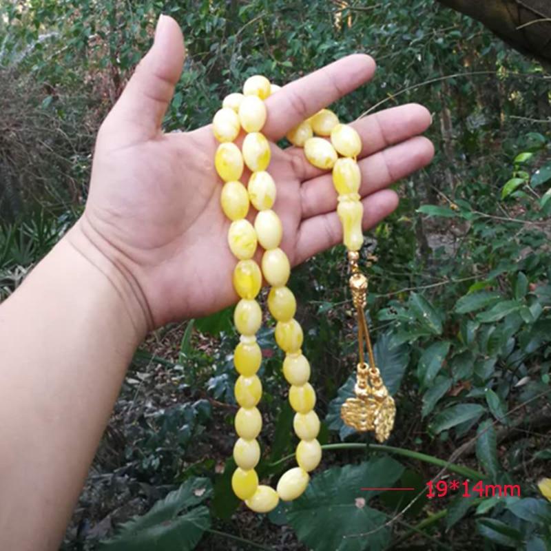 turkish design ambers Big Tasbih 33 Resin Beads yellow color tesbih Metal tassels of high quality Islam bracelets Muslim rosary - Bashatasbih