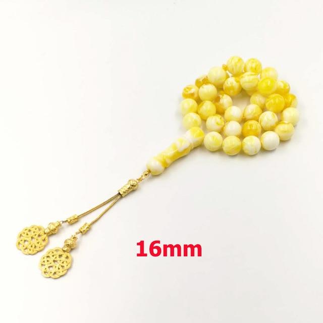 turkish design ambers Big Tasbih 33 Resin Beads yellow color tesbih Metal tassels of high quality Islam bracelets Muslim rosary - Bashatasbih