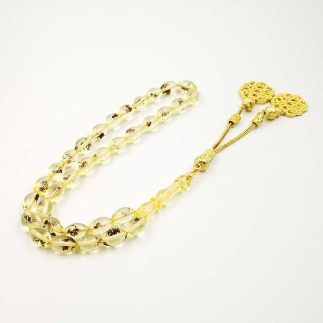 Real insect 33 Tasbih Golden Kazaz Tassel Eid gift For Muslim prayer beads Rosary Man's Misbaha Islamic Turkish Resin Bracelets - Bashatasbih