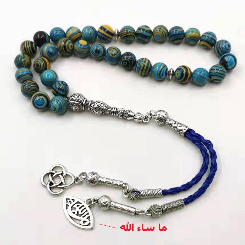 Blue Malachite tasbih 33prayer beads Special Rosary Muslim Accessories Eid Ramafan gfit high quality jewelry bracelet Misbaha - Bashatasbih