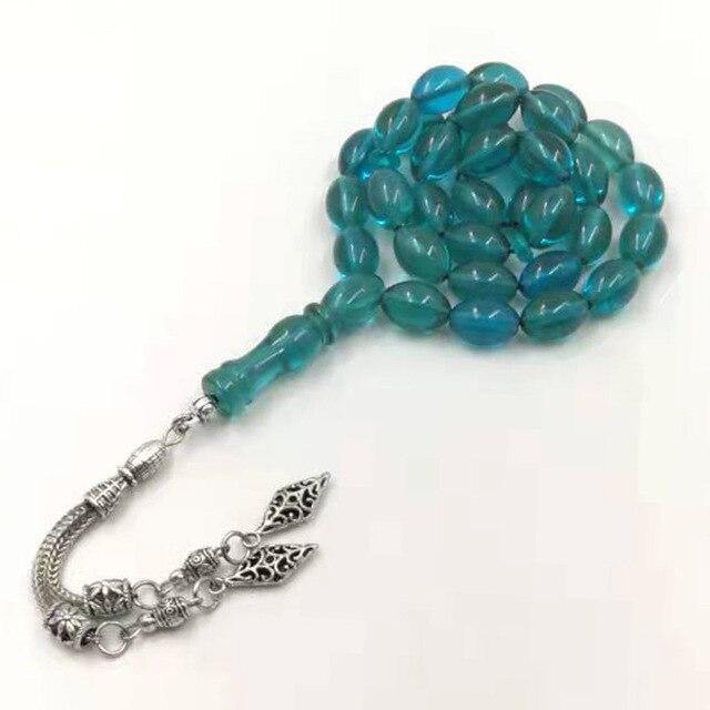 Blue Resin Tasbih 33 Beads Muslim rosary Metal tassel Islam Fashion bracelet Arabic Misbaha - Bashatasbih