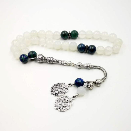 white agates tasbih with Lapis Lazuli beads gfit For Ramadan 33 66 99 Paryer beads Muslim misbaha luxurious Man's bracelets - Bashatasbih